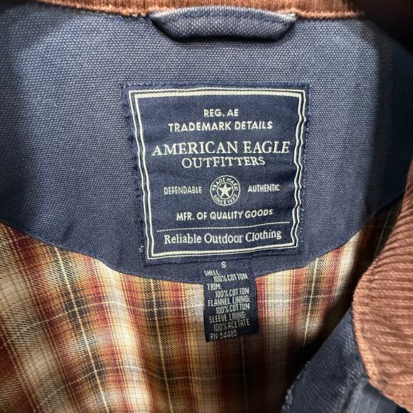 Vintage American Eagle Corduroy Canvas Chore Barn Coat Navy Flannel Mens Sml - Picture 7 of 12